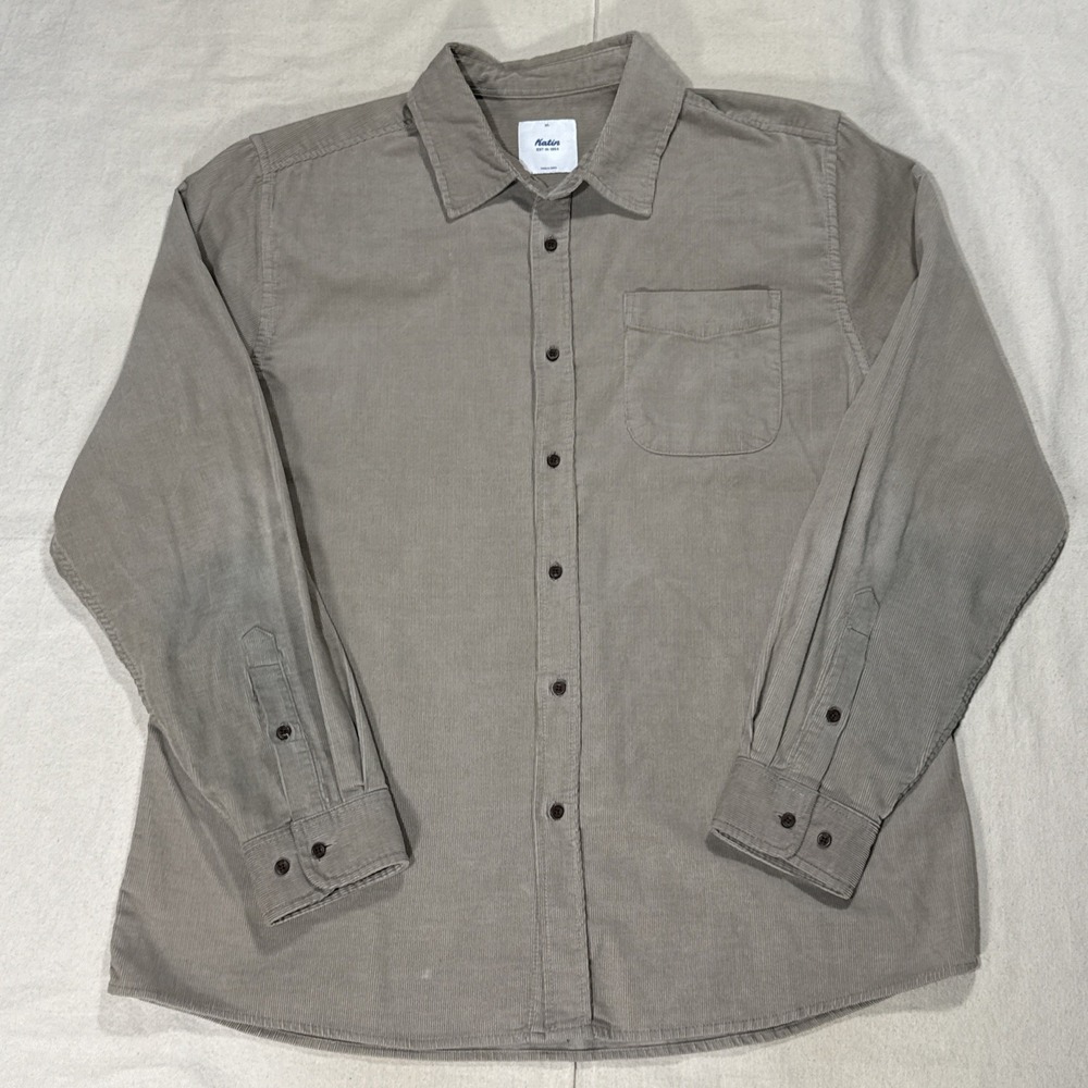 Katin Shirt Mens Corduroy Long Sleeve Snap Up Pockets Casual XL Beige